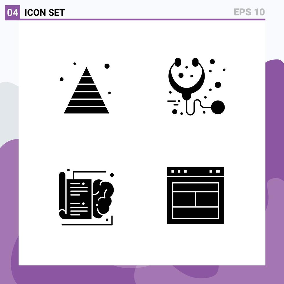 Modern Set of 4 Solid Glyphs and symbols such as business brain pyramid medical learning Editable Vector Design Elements