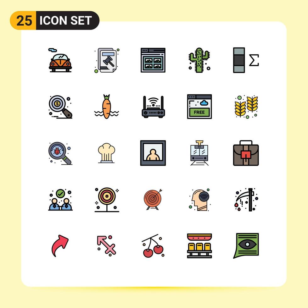 Set of 25 Modern UI Icons Symbols Signs for summary column page farming cactus Editable Vector Design Elements