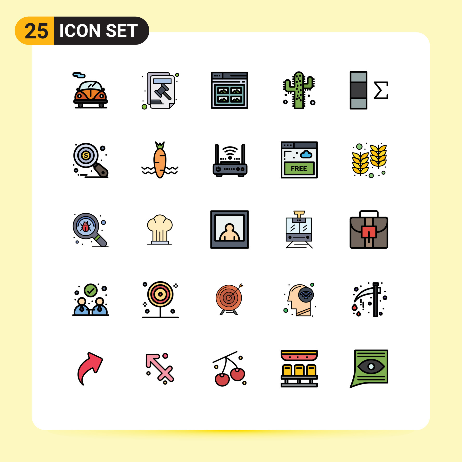Set of 25 Modern UI Icons Symbols Signs for summary column page farming
