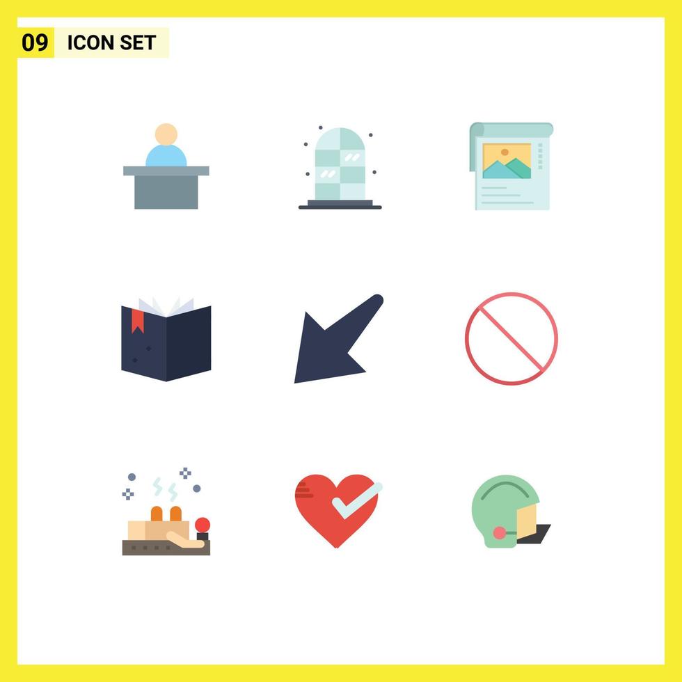 Group of 9 Flat Colors Signs and Symbols for forbidden left poster down knowledge Editable Vector Design Elements