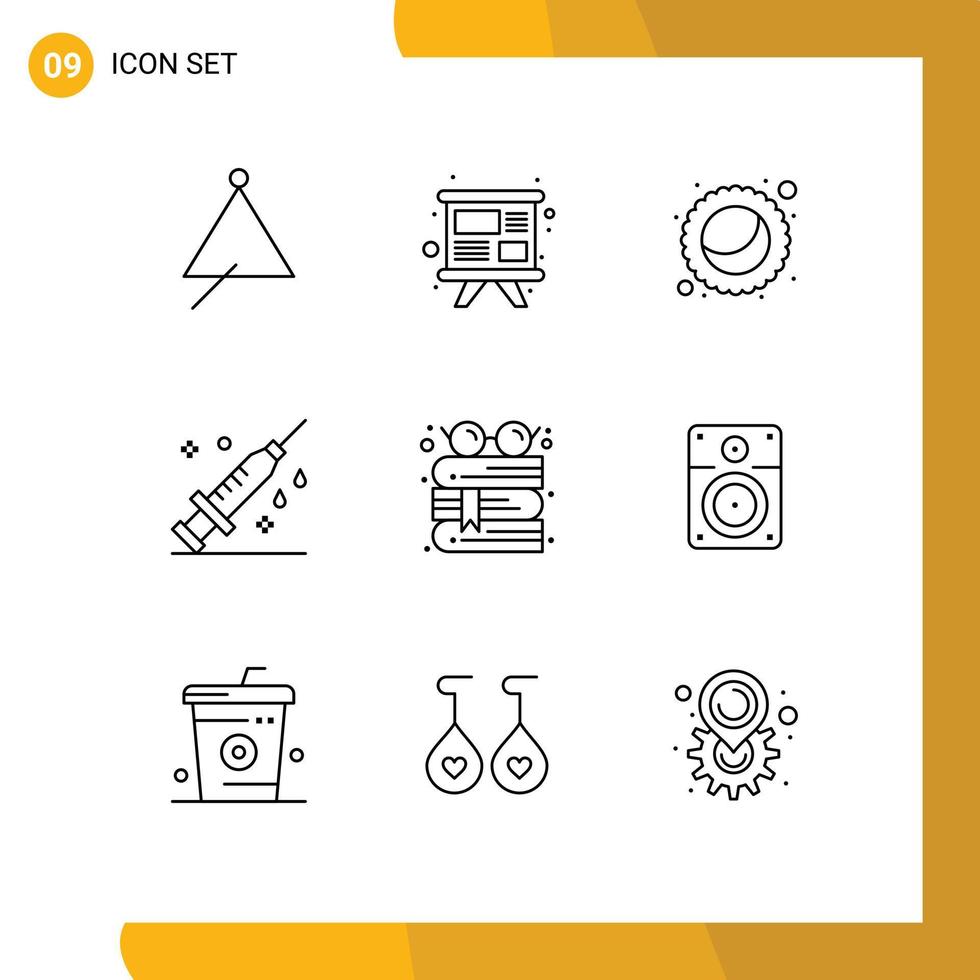 Editable Vector Line Pack of 9 Simple Outlines of education vaccine training syringe healthcare Editable Vector Design Elements