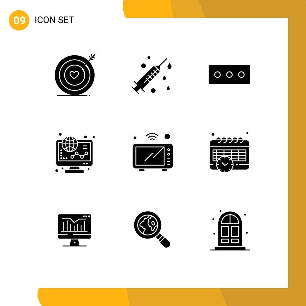 Modern Set of 9 Solid Glyphs and symbols such as oven iot security internet online Editable Vector Design Elements