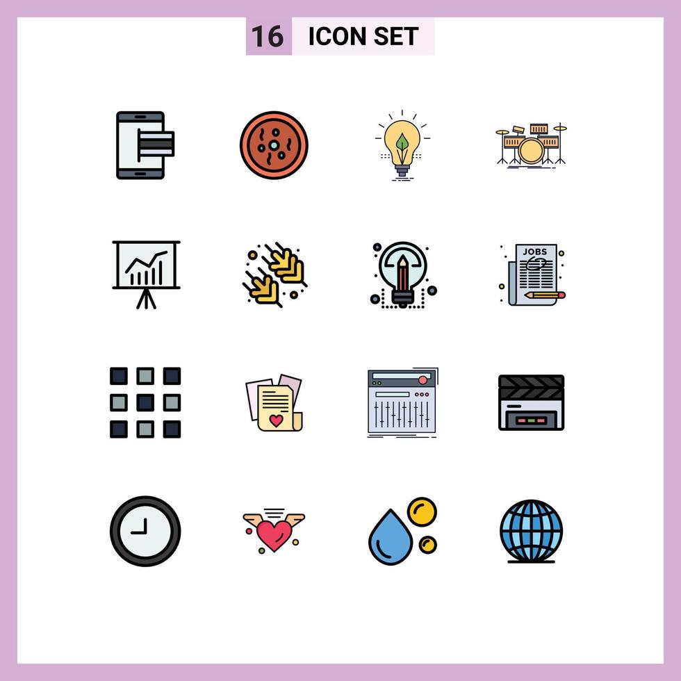 Stock Vector Icon Pack of 16 Line Signs and Symbols for kit drums science drum energy Editable Creative Vector Design Elements