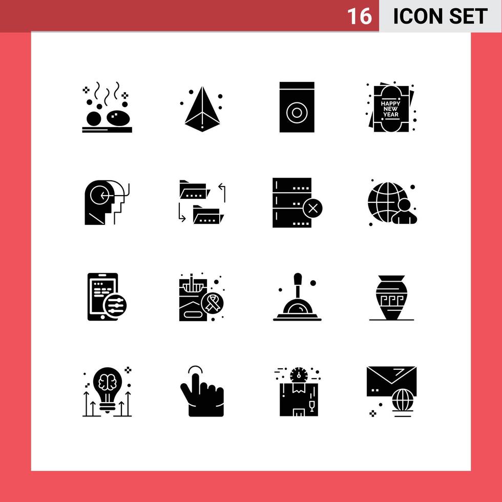 Group of 16 Modern Solid Glyphs Set for head people printing new year card Editable Vector Design Elements