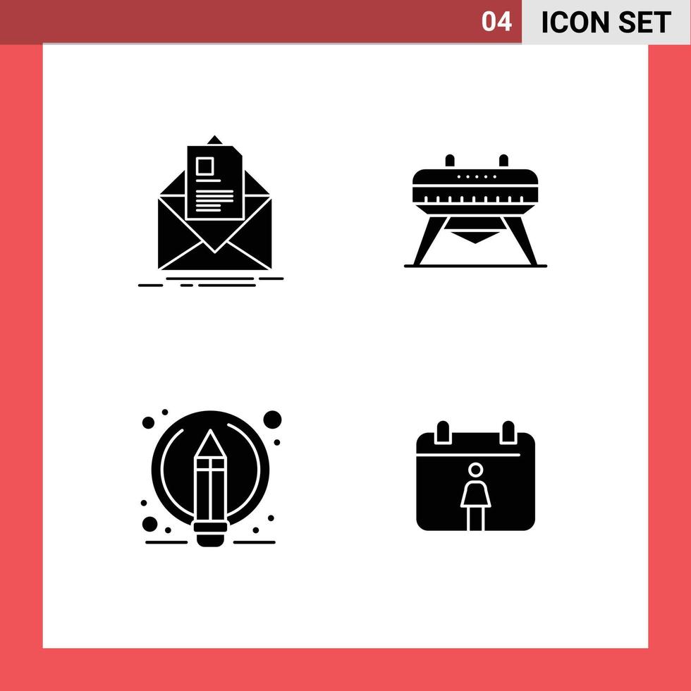 Modern Set of 4 Solid Glyphs and symbols such as mail edit email gymnastics pencil Editable Vector Design Elements