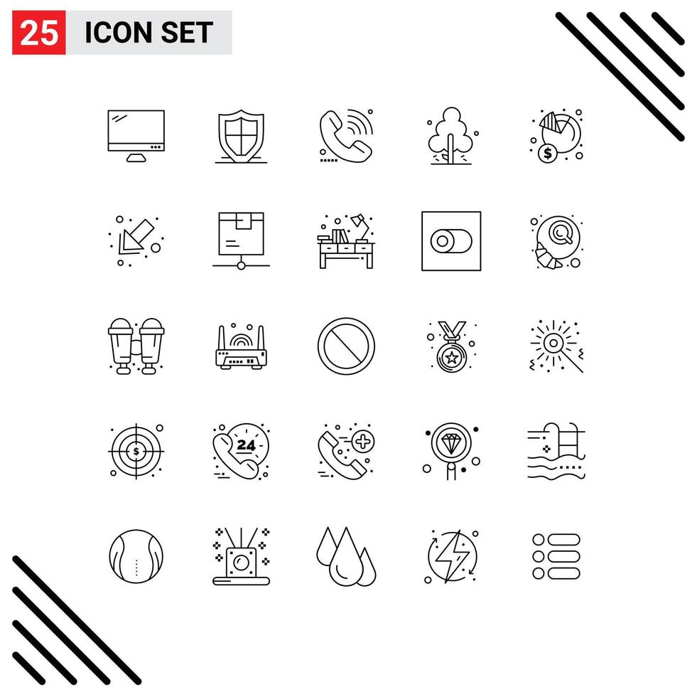 Pack of 25 Modern Lines Signs and Symbols for Web Print Media such as spring nature security online elearning Editable Vector Design Elements