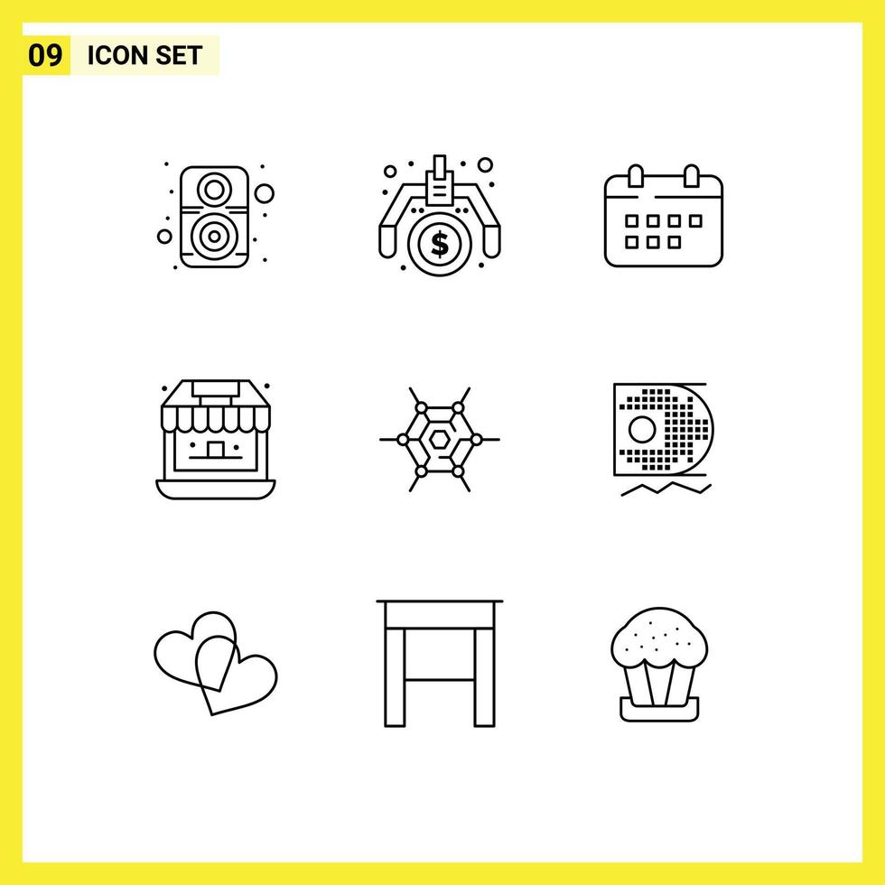 User Interface Pack of 9 Basic Outlines of decentralized shopping calendar shop holidays Editable Vector Design Elements