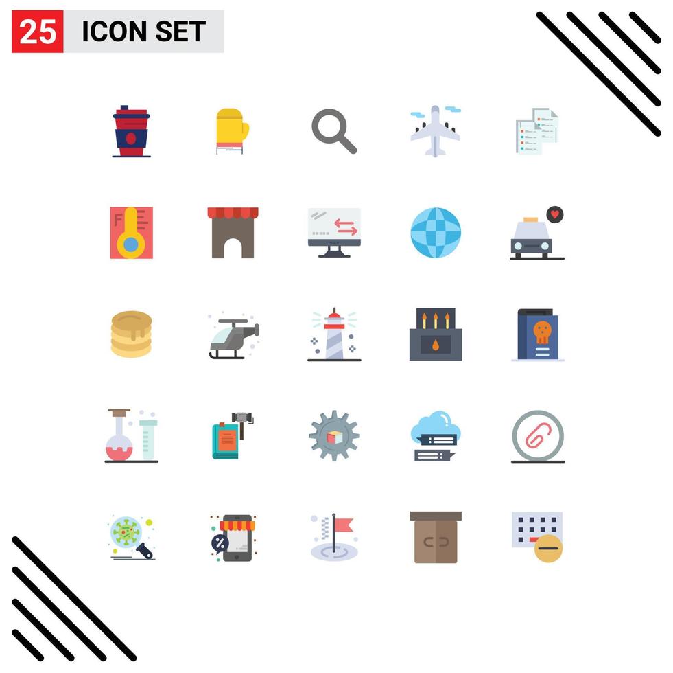 25 Thematic Vector Flat Colors and Editable Symbols of data document expanded world plane Editable Vector Design Elements