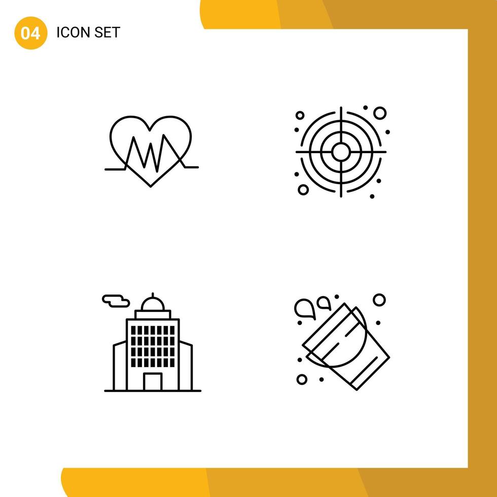 Group of 4 Filledline Flat Colors Signs and Symbols for medical government pulse target bucket Editable Vector Design Elements