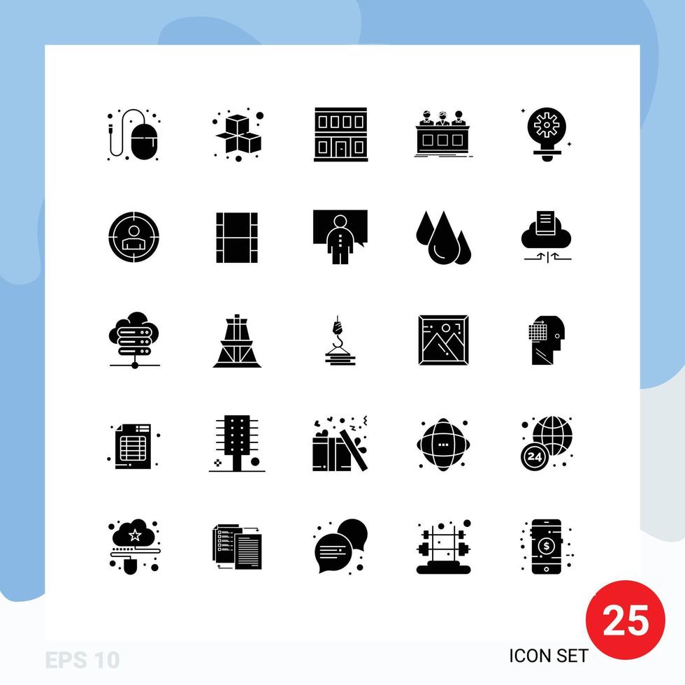 User Interface Pack of 25 Basic Solid Glyphs of jury expert play contest building Editable Vector Design Elements