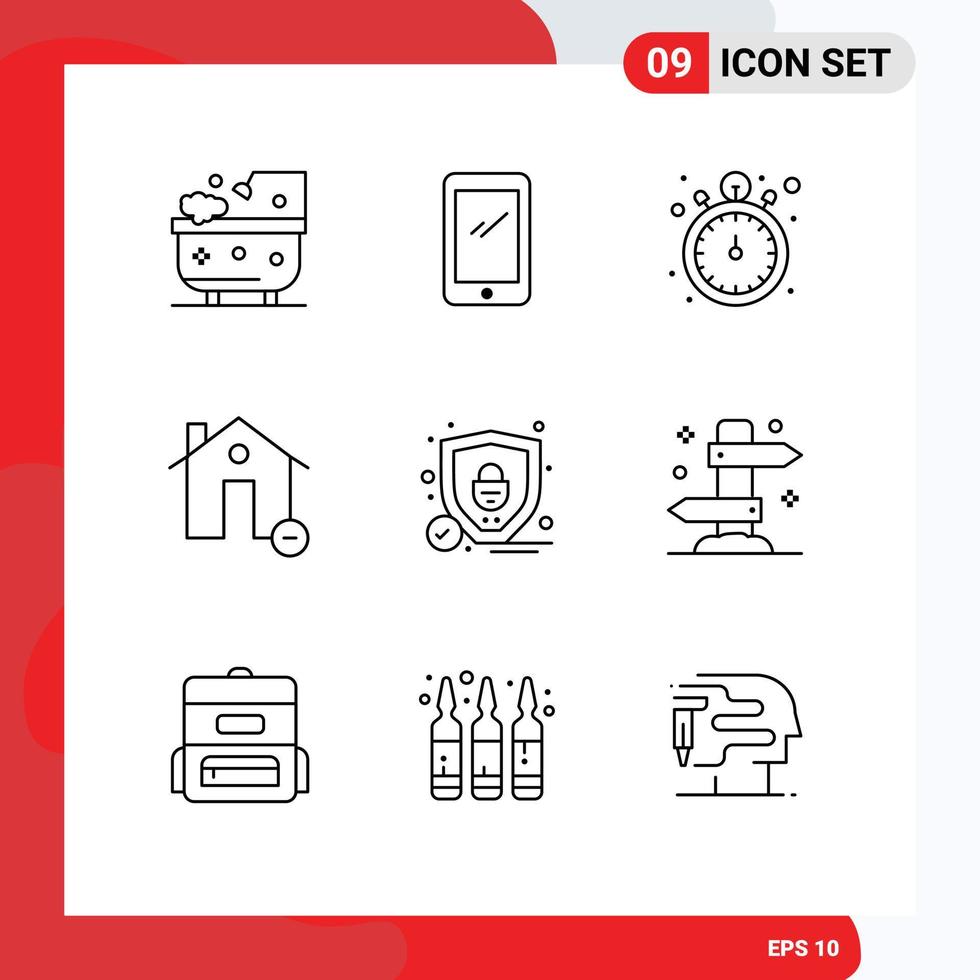 9 User Interface Outline Pack of modern Signs and Symbols of minus estate iphone delete watch Editable Vector Design Elements