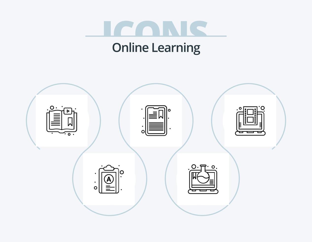 Online Learning Line Icon Pack 5 Icon Design. calendar. doc file. online study. doc extension. medal vector