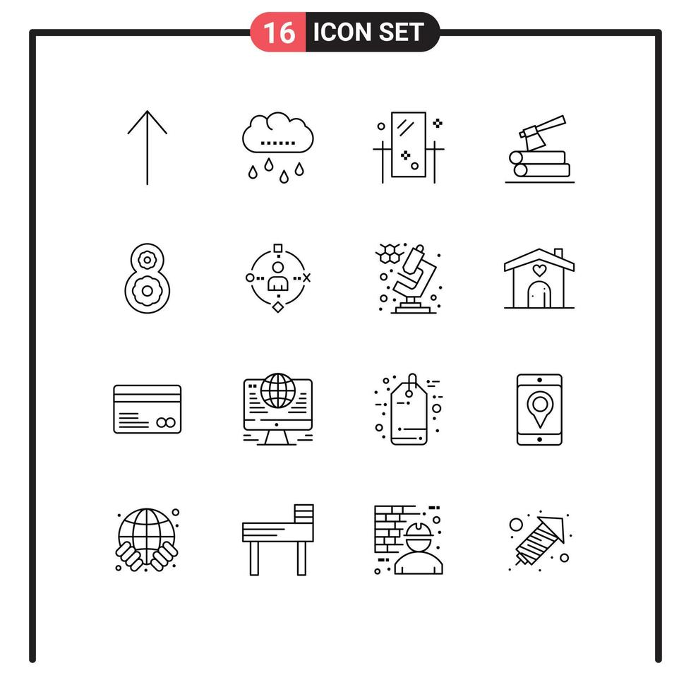 Pack of 16 creative Outlines of flower eight grooming wood log Editable Vector Design Elements