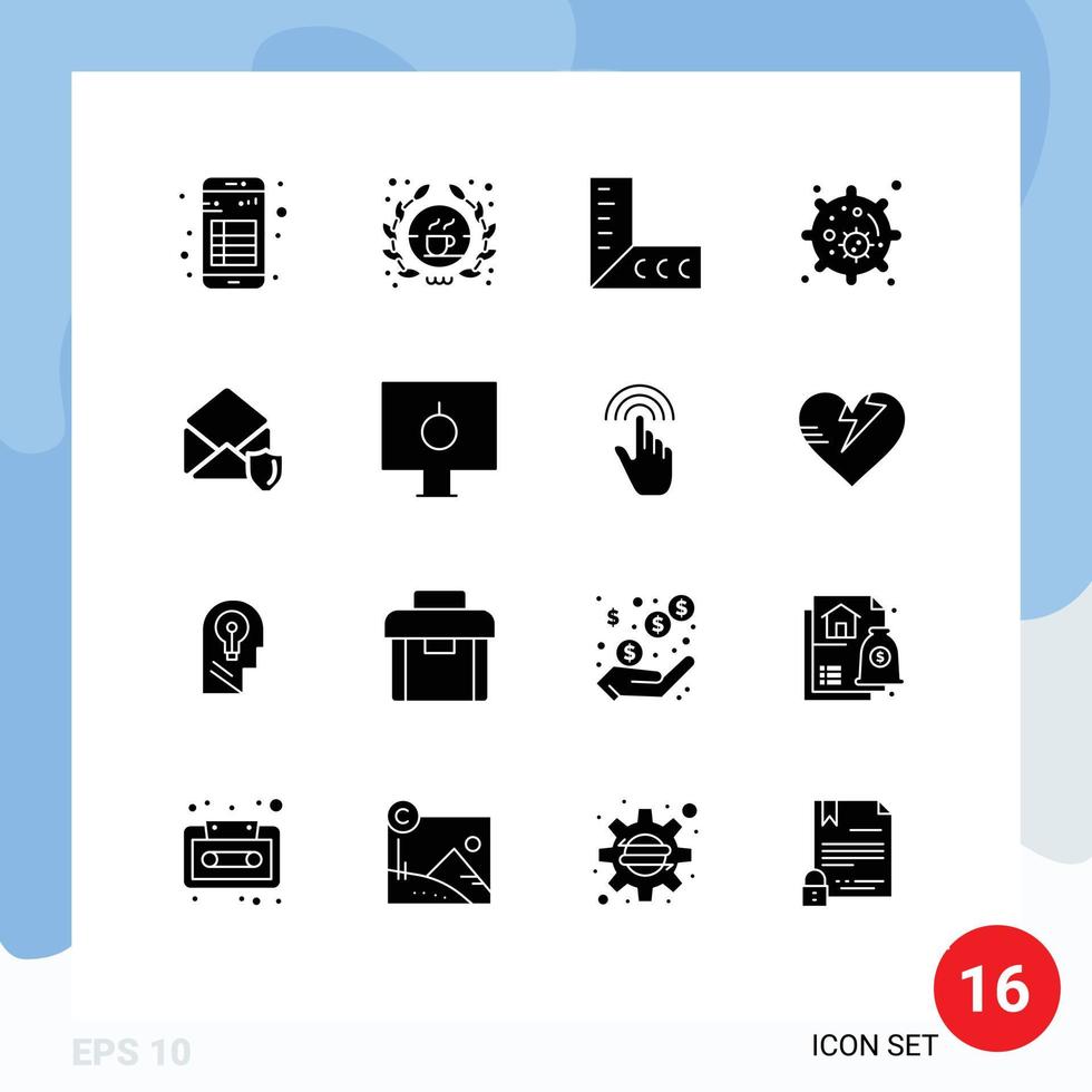 Universal Icon Symbols Group of 16 Modern Solid Glyphs of open gdpr sign nucleus biology Editable Vector Design Elements