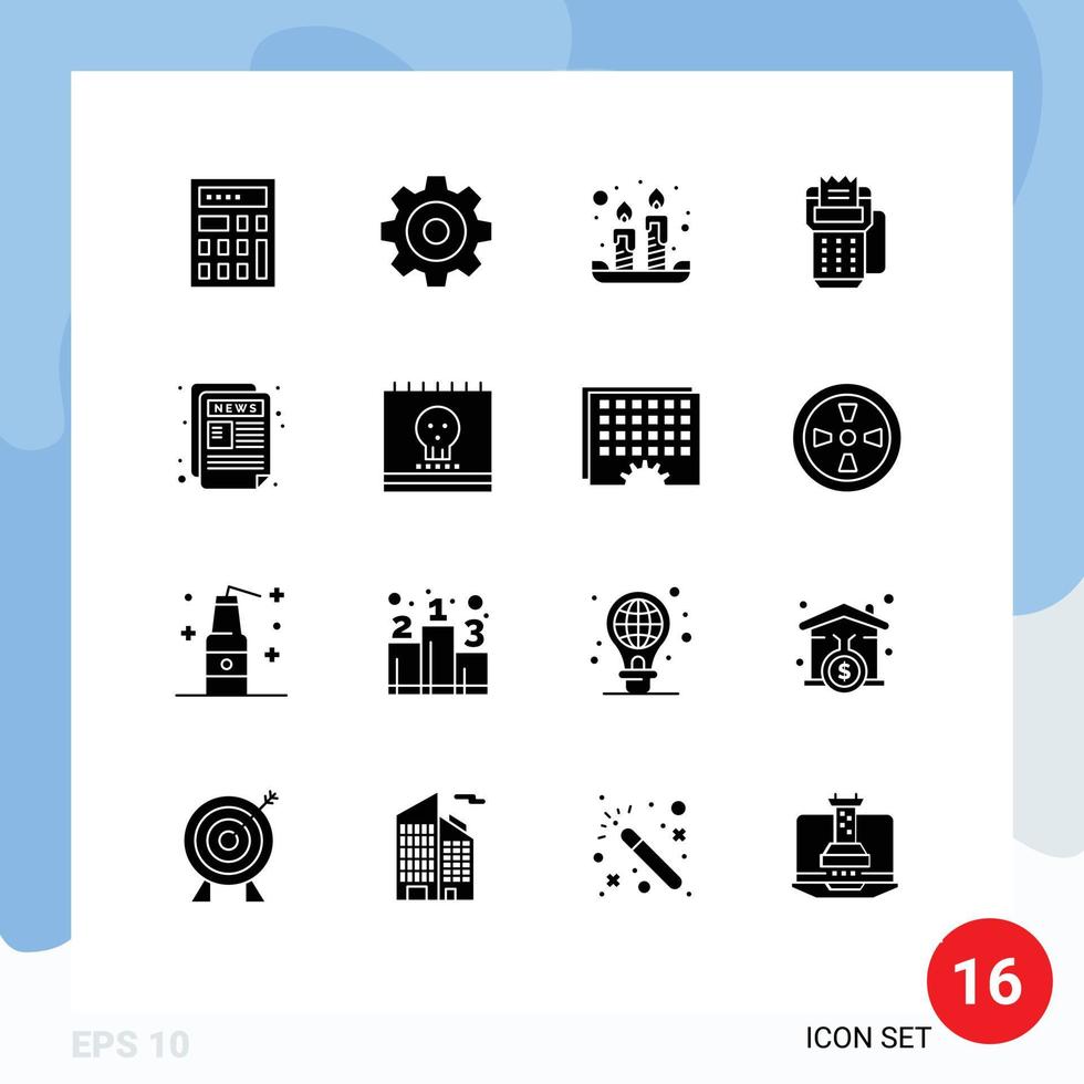 Editable Vector Line Pack of 16 Simple Solid Glyphs of paper news spring payment credit Editable Vector Design Elements