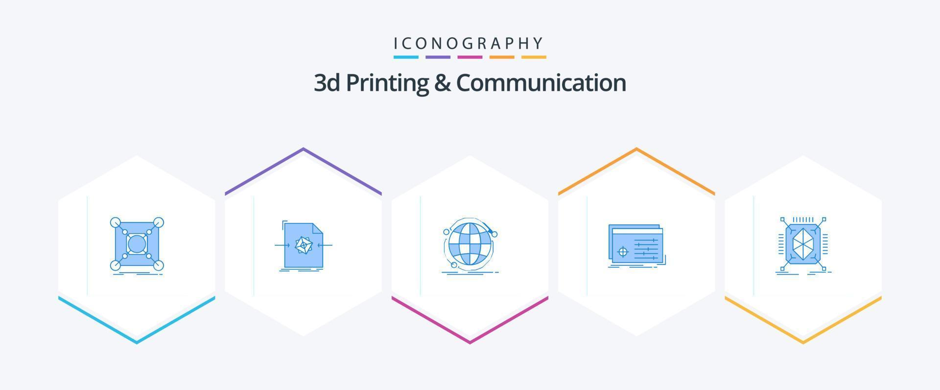 3d Printing And Communication 25 Blue icon pack including processing. file. object. web. internet vector