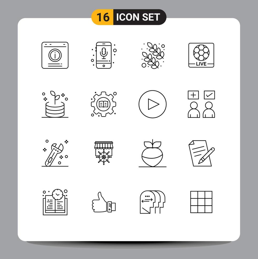 Outline Pack of 16 Universal Symbols of business screen recording game nature Editable Vector Design Elements