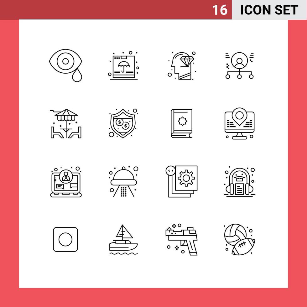 Outline Pack of 16 Universal Symbols of man employee insurance abilities mind Editable Vector Design Elements