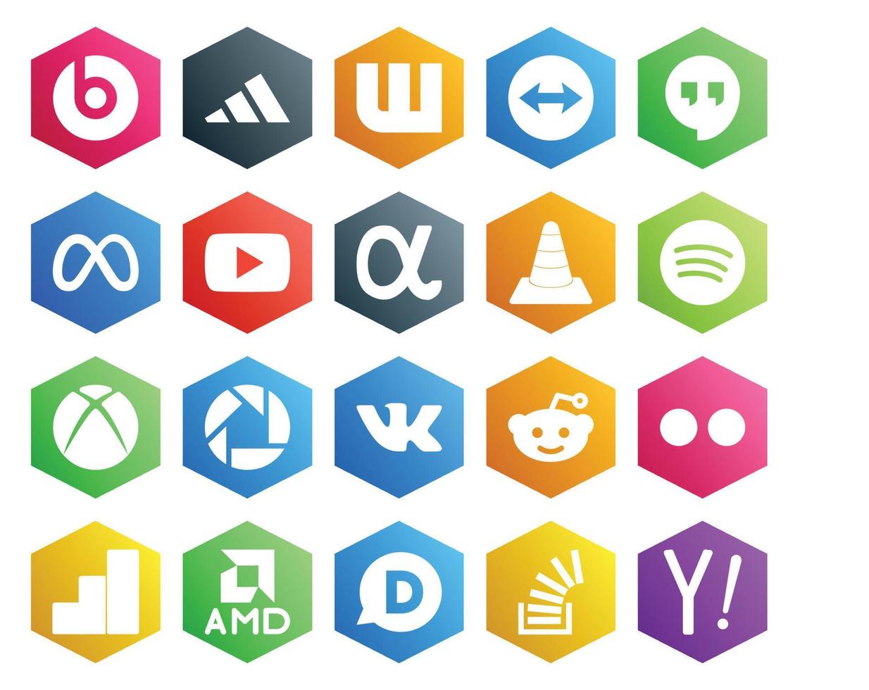20 Social Media Icon Pack Including reddit picasa video xbox player vector