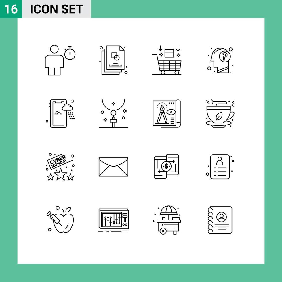 Set of 16 Commercial Outlines pack for human education design answer shopping Editable Vector Design Elements