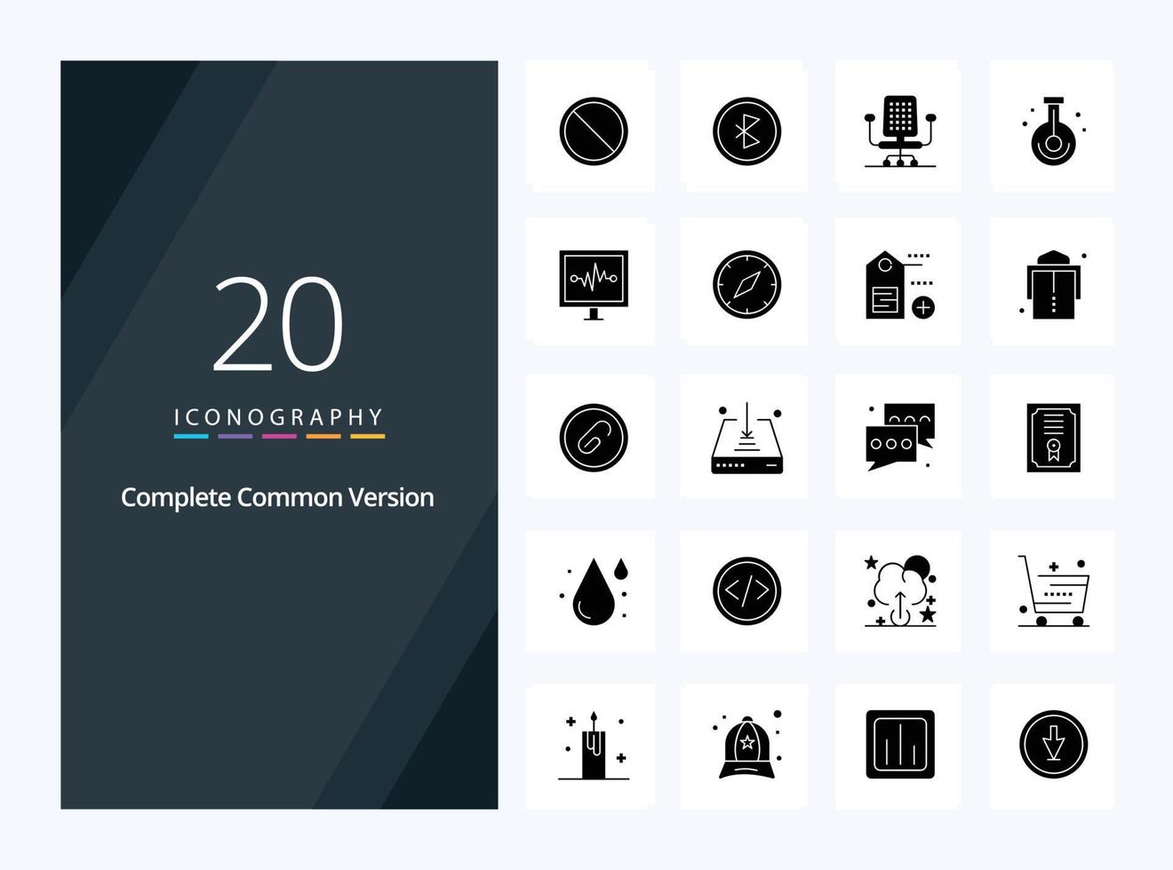 20 Complete Common Version Solid Glyph icon for presentation vector