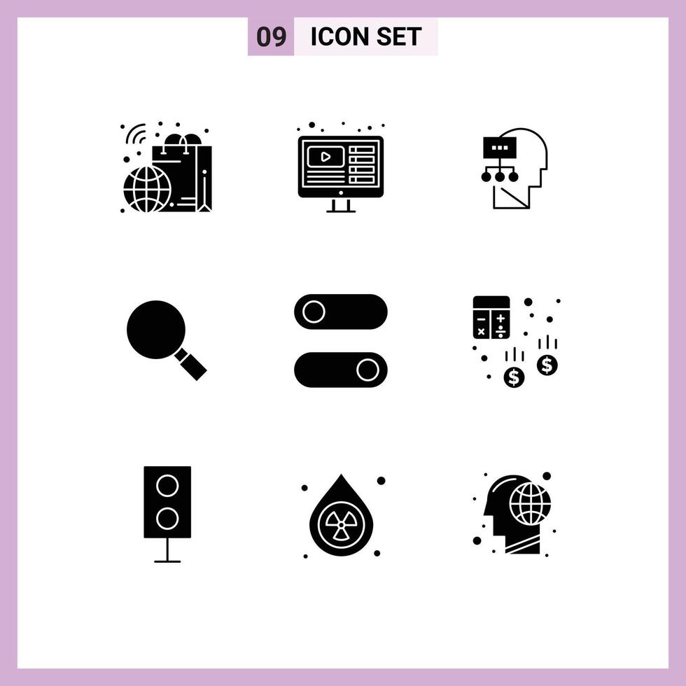 Set of 9 Modern UI Icons Symbols Signs for switch search planning magnifying glass Editable Vector Design Elements