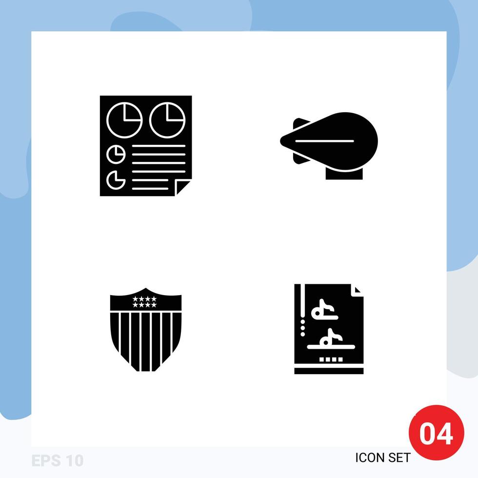 Set of 4 Vector Solid Glyphs on Grid for data seurity report zeppelin file document Editable Vector Design Elements