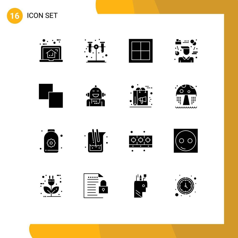 Group of 16 Solid Glyphs Signs and Symbols for manager tasks apartment person room Editable Vector Design Elements