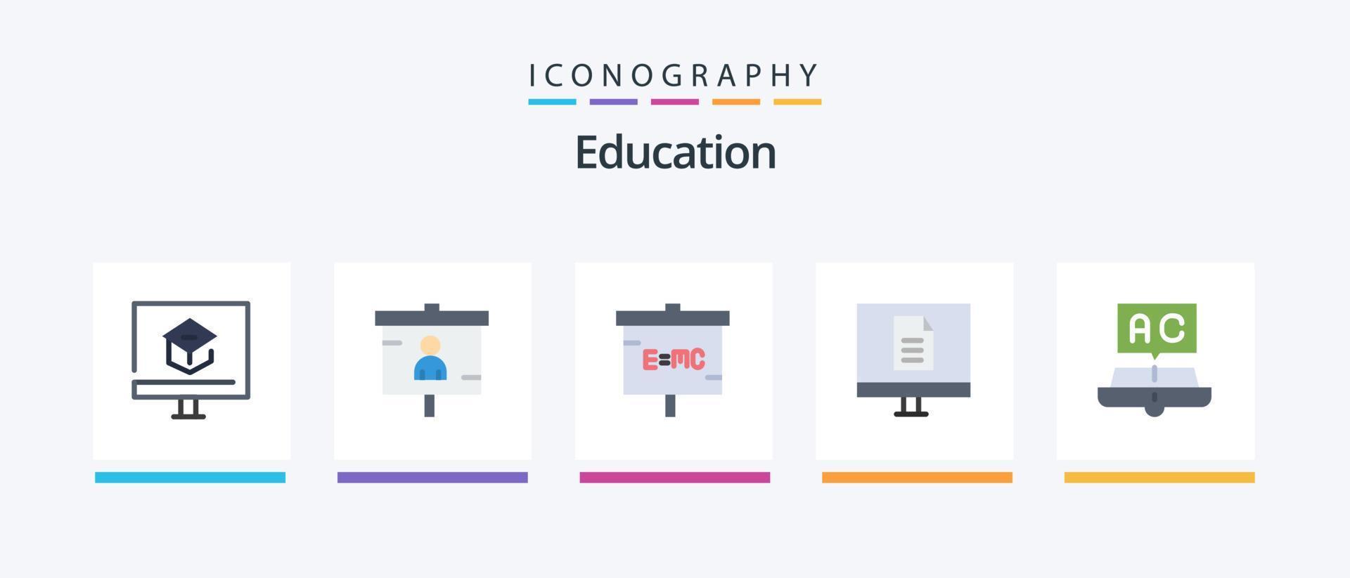 paquete de iconos de 5 planos de educación que incluye internet. negocio. presentación. investigación. laboratorio. diseño de iconos creativos vector