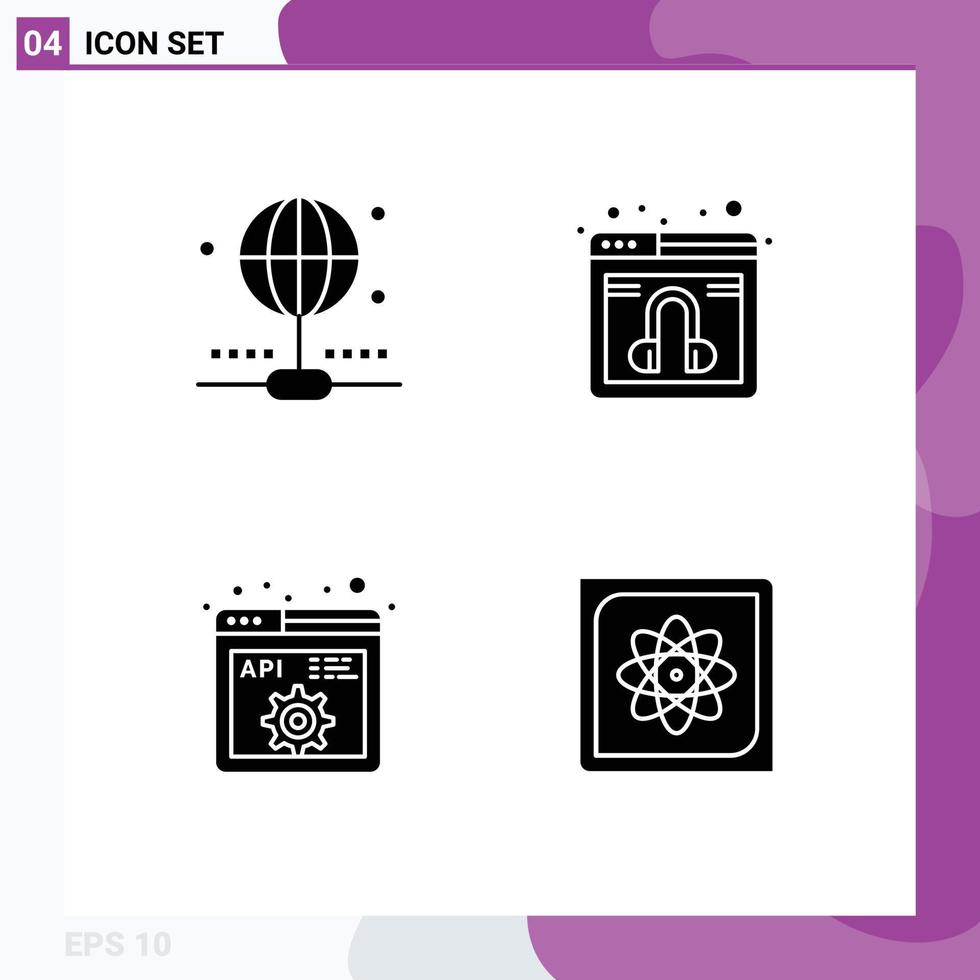 4 Universal Solid Glyphs Set for Web and Mobile Applications connection development chat service computation Editable Vector Design Elements