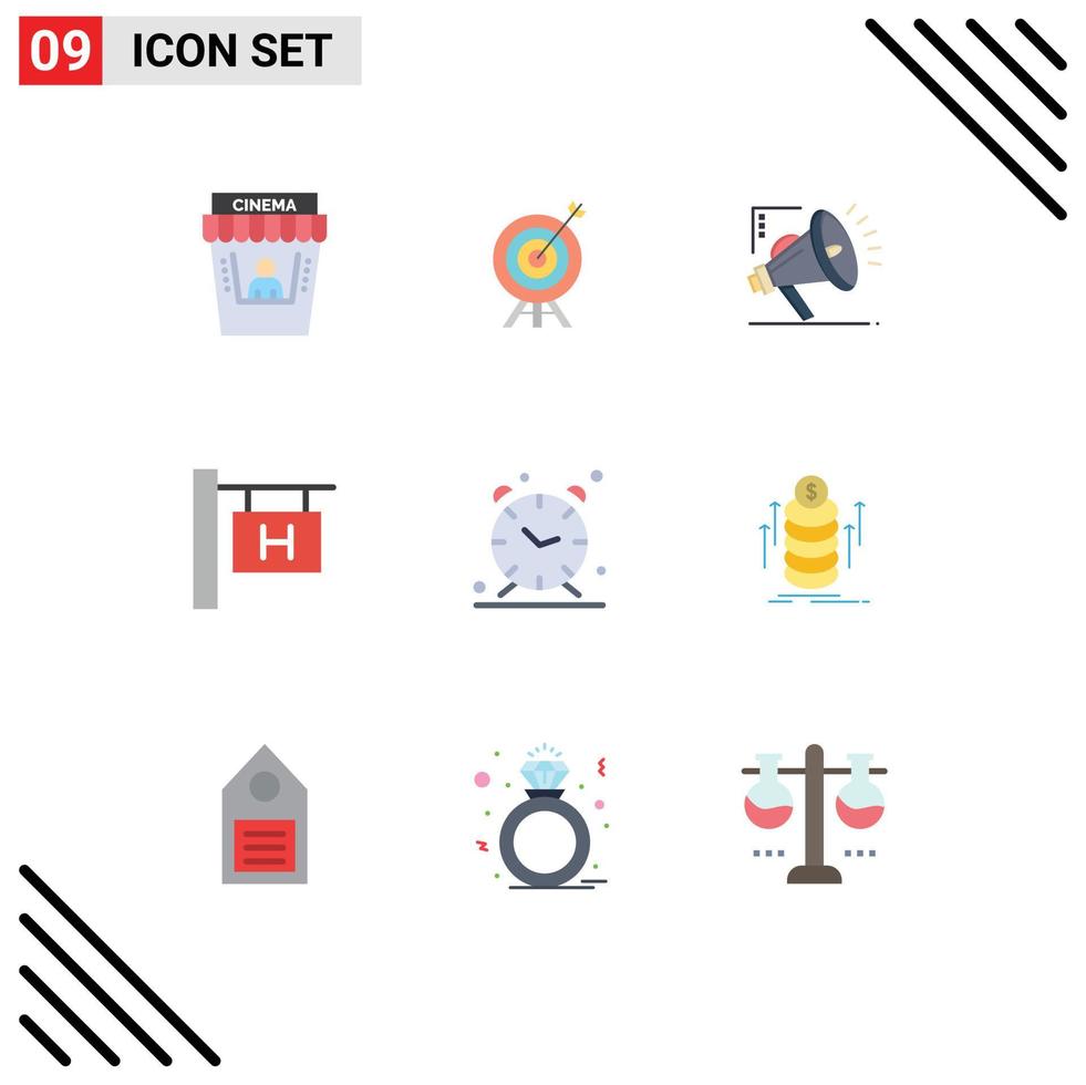 Set of 9 Modern UI Icons Symbols Signs for time alarm marketing vacation hotel sign Editable Vector Design Elements