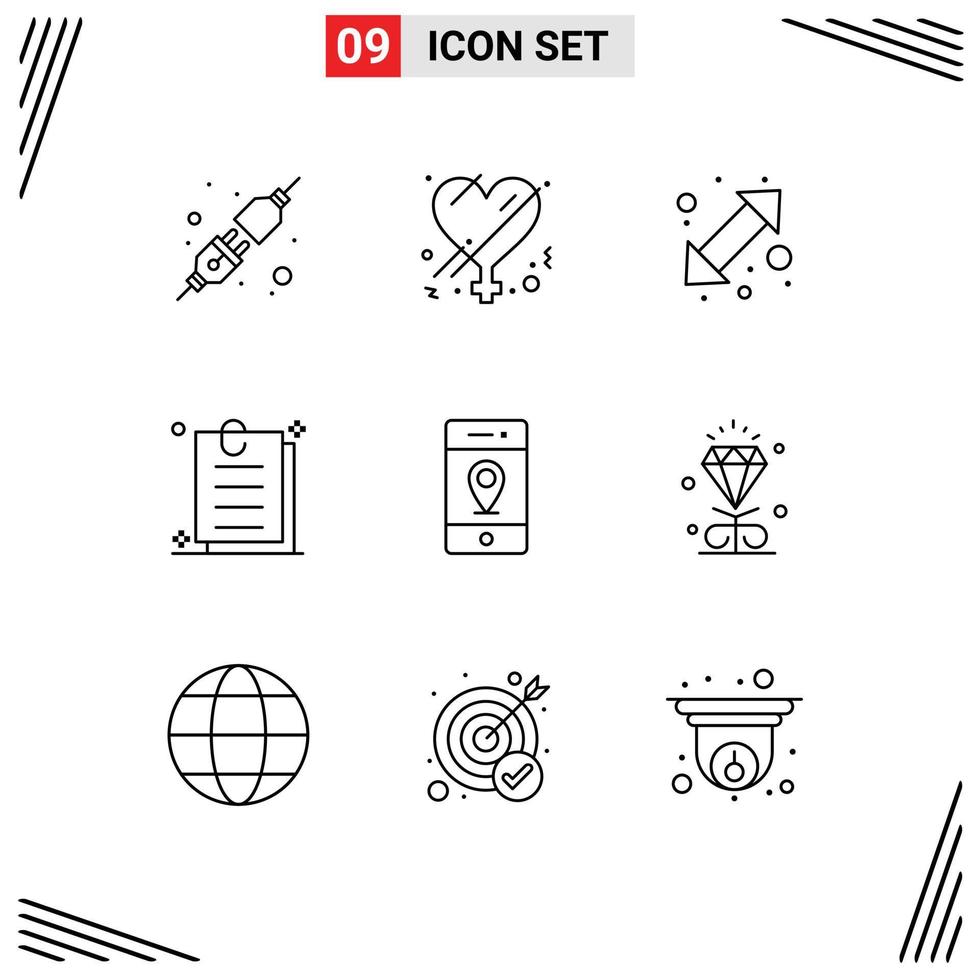 Set of 9 Vector Outlines on Grid for signs map go location document Editable Vector Design Elements