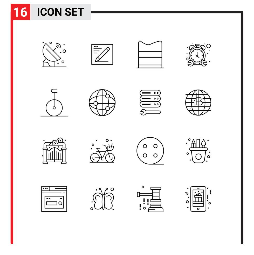 16 Universal Outline Signs Symbols of circus watch education timer web Editable Vector Design Elements