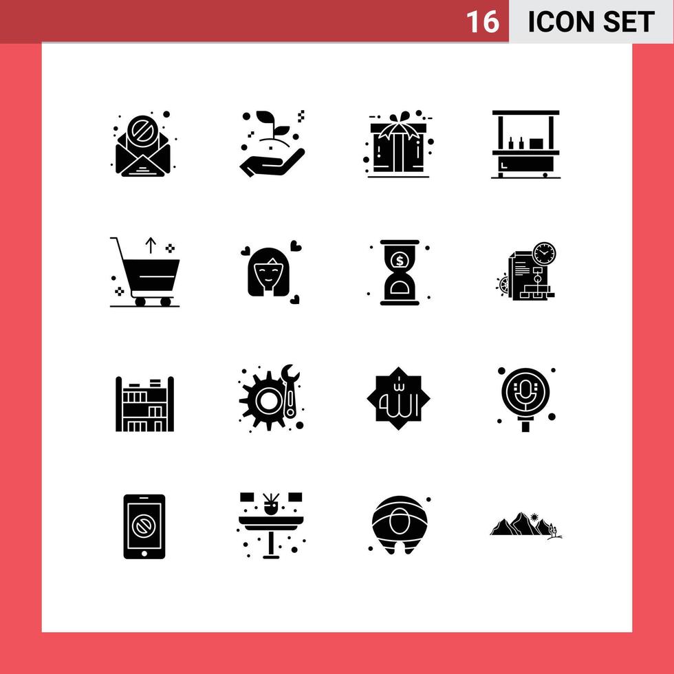 Modern Set of 16 Solid Glyphs and symbols such as e cart free stand food Editable Vector Design Elements