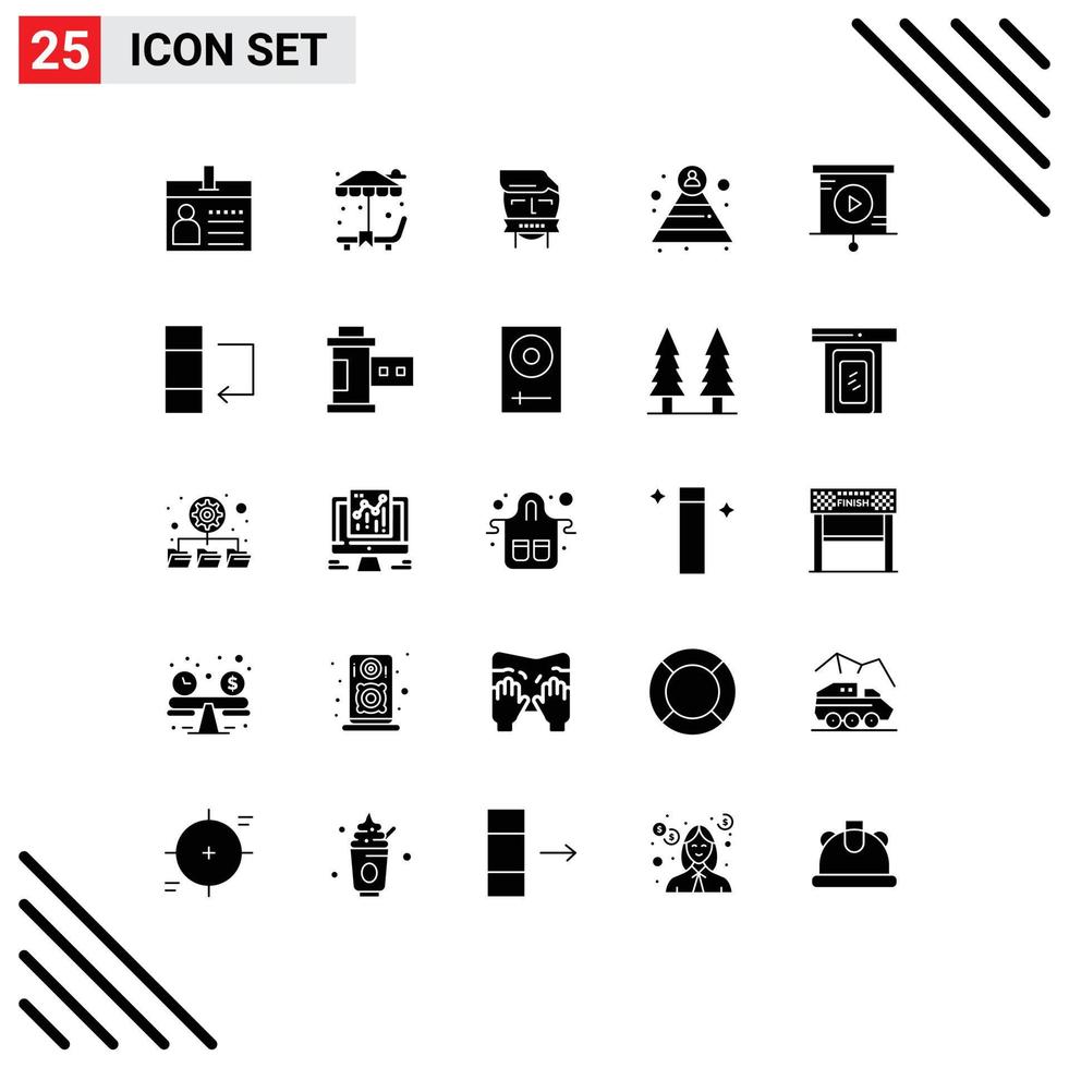 Editable Vector Line Pack of 25 Simple Solid Glyphs of business structure hostage pyramid terrorism Editable Vector Design Elements