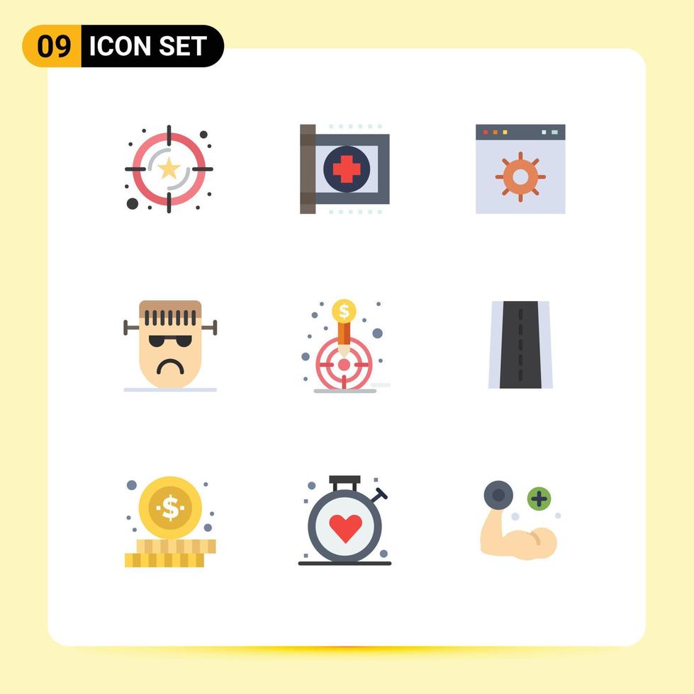 9 User Interface Flat Color Pack of modern Signs and Symbols of halloween face hospital evil website Editable Vector Design Elements