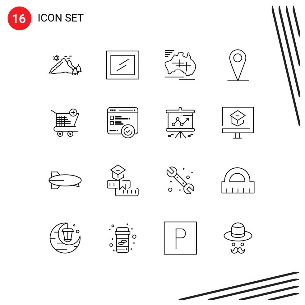 16 concepto de esquema para sitios web móviles y aplicaciones tienda carrito mapa pin ubicación elementos de diseño vectorial editables vector