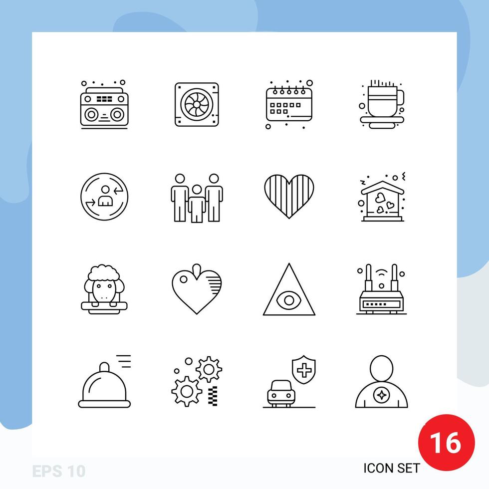 Group of 16 Outlines Signs and Symbols for visiter tea cup education cup study Editable Vector Design Elements