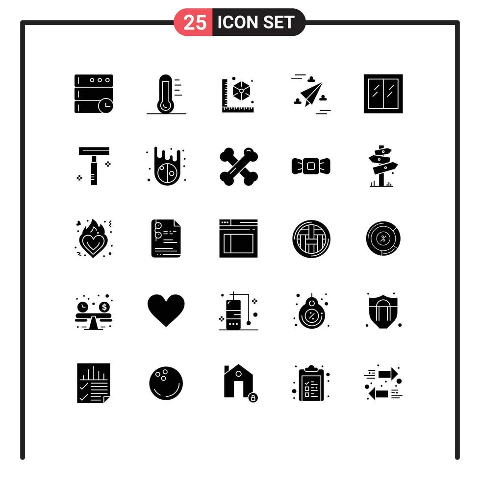 Modern Set of 25 Solid Glyphs Pictograph of house fly cube paper web Editable Vector Design Elements