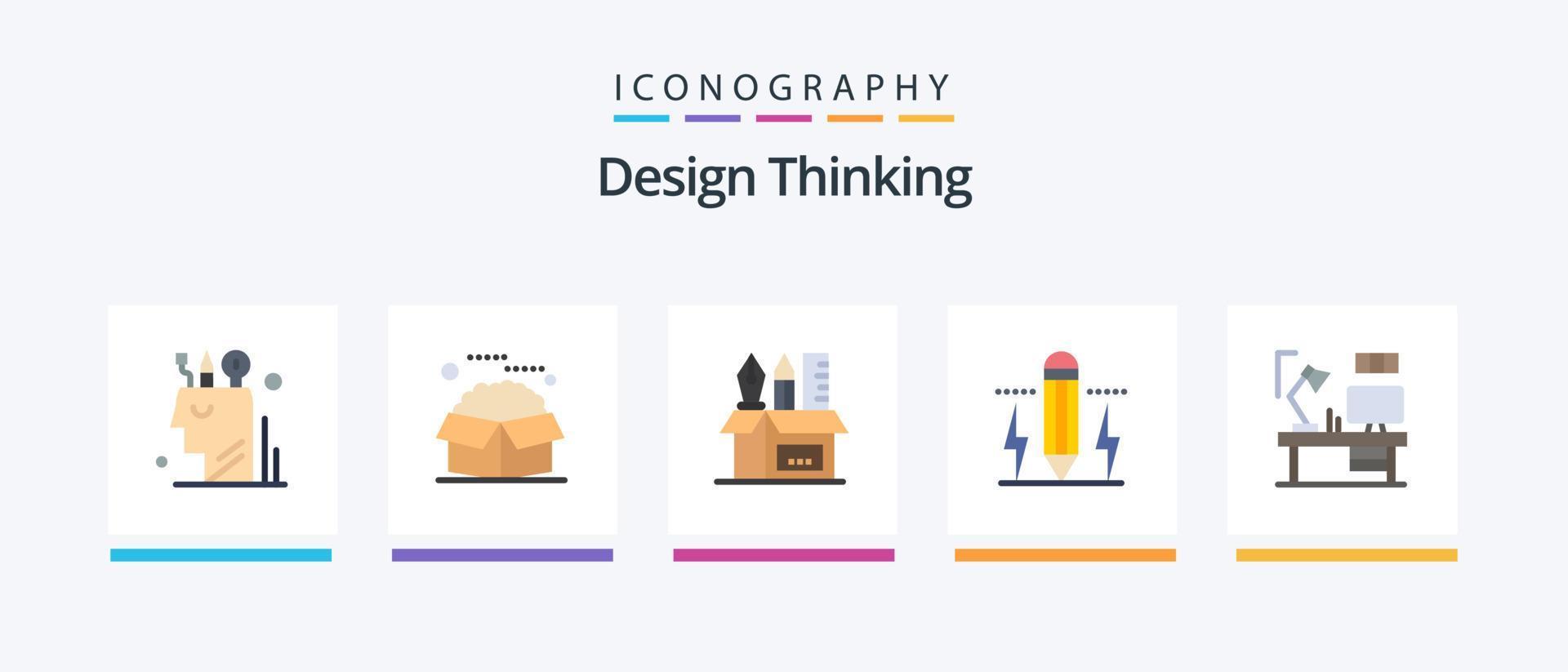 Design Thinking Flat 5 Icon Pack que incluye edición. lápiz. paquetes estacionario. lápiz. diseño de iconos creativos vector