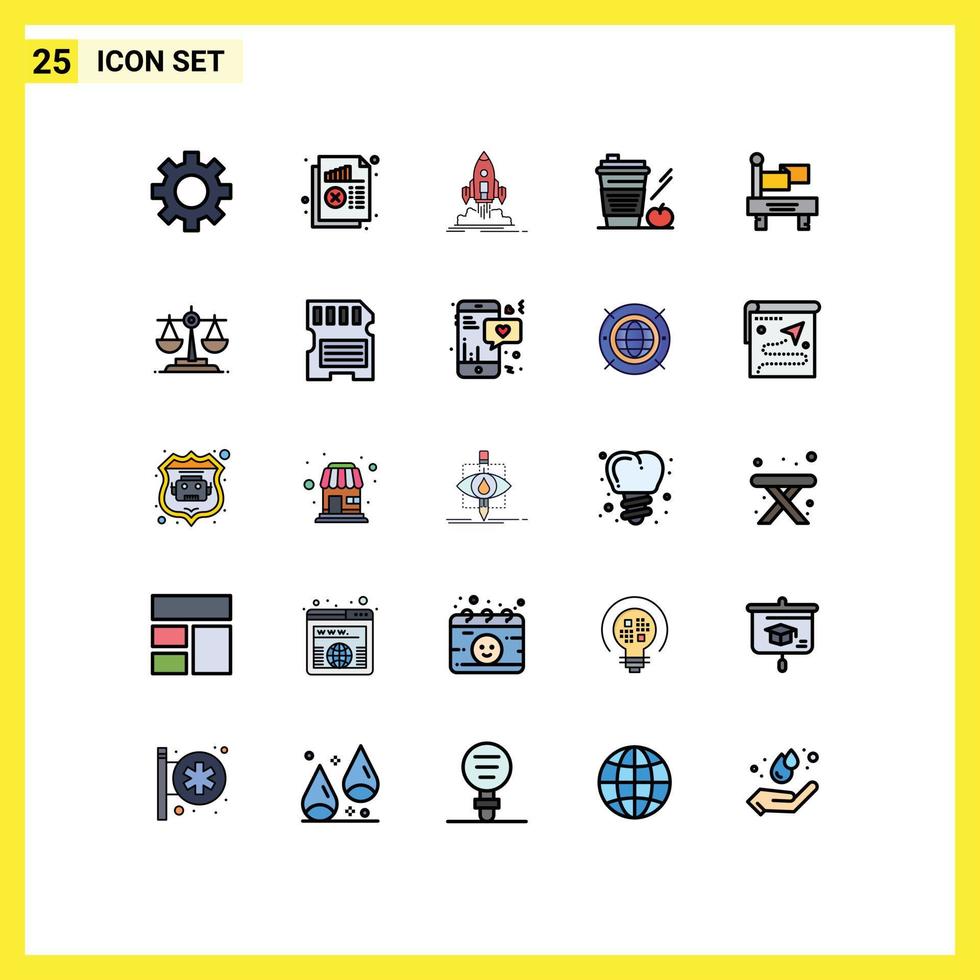 Group of 25 Modern Filled line Flat Colors Set for glass apple launch starbucks publish Editable Vector Design Elements
