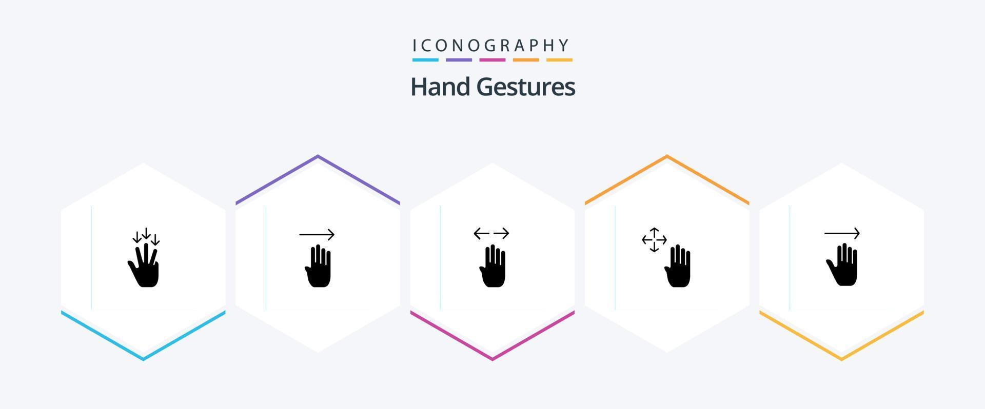 Hand Gestures 25 Glyph icon pack including hand. up. four. hand cursor. right vector