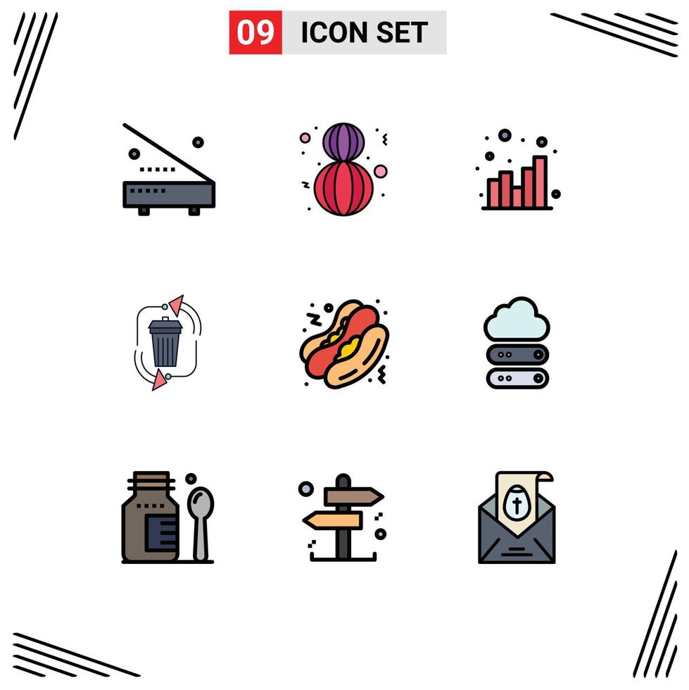 Modern Set of 9 Filledline Flat Colors Pictograph of recycle garbage woman disposal web Editable Vector Design Elements