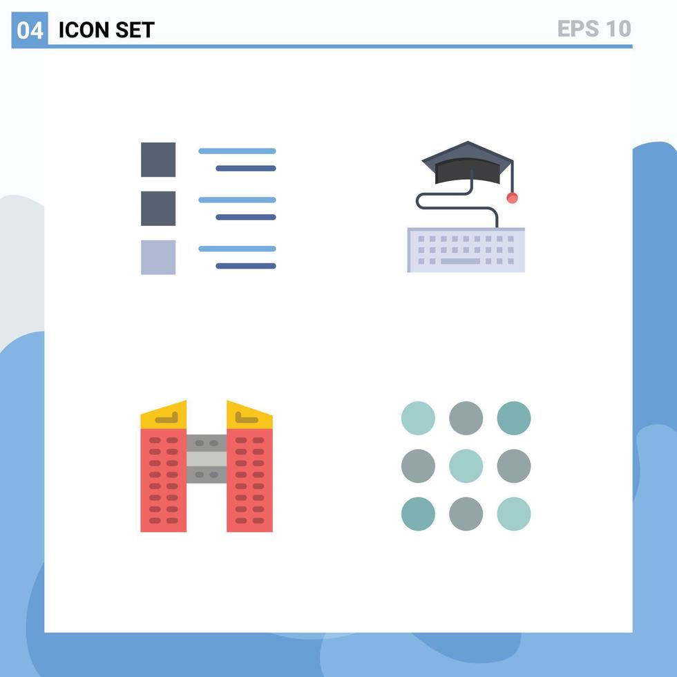 Pack of 4 creative Flat Icons of checklist buildings menu keyboard construction Editable Vector Design Elements