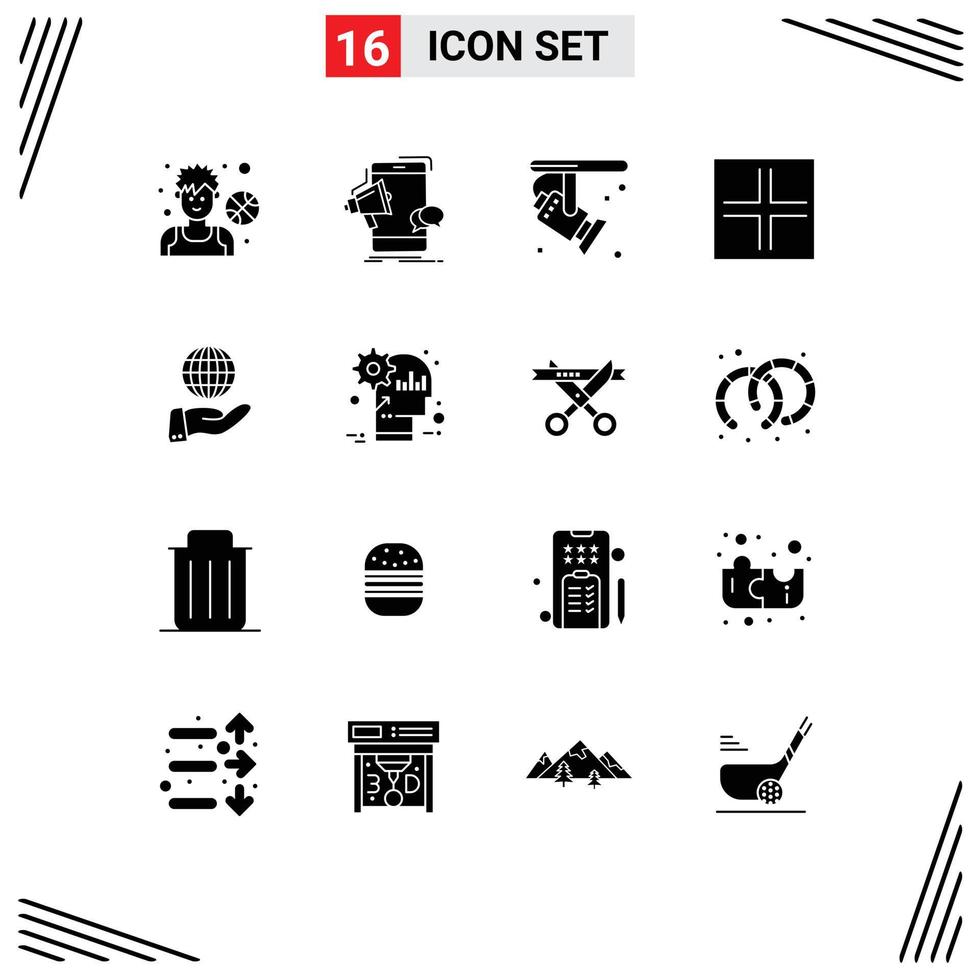 User Interface Pack of 16 Basic Solid Glyphs of view screen megaphone layout light Editable Vector Design Elements