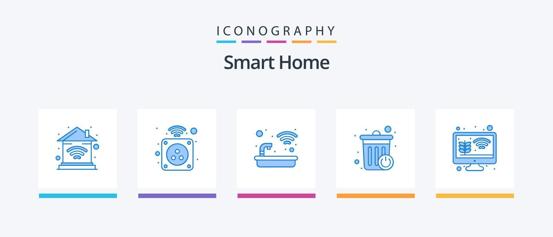 Smart Home Blue 5 Icon Pack Including farming. basket. power. smart dustbin. tub. Creative Icons Design vector