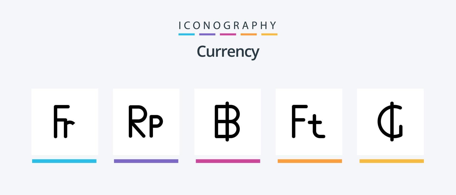 paquete de iconos de línea de moneda 5 que incluye . moneda. afgano. corona divisa. diseño de iconos creativos vector