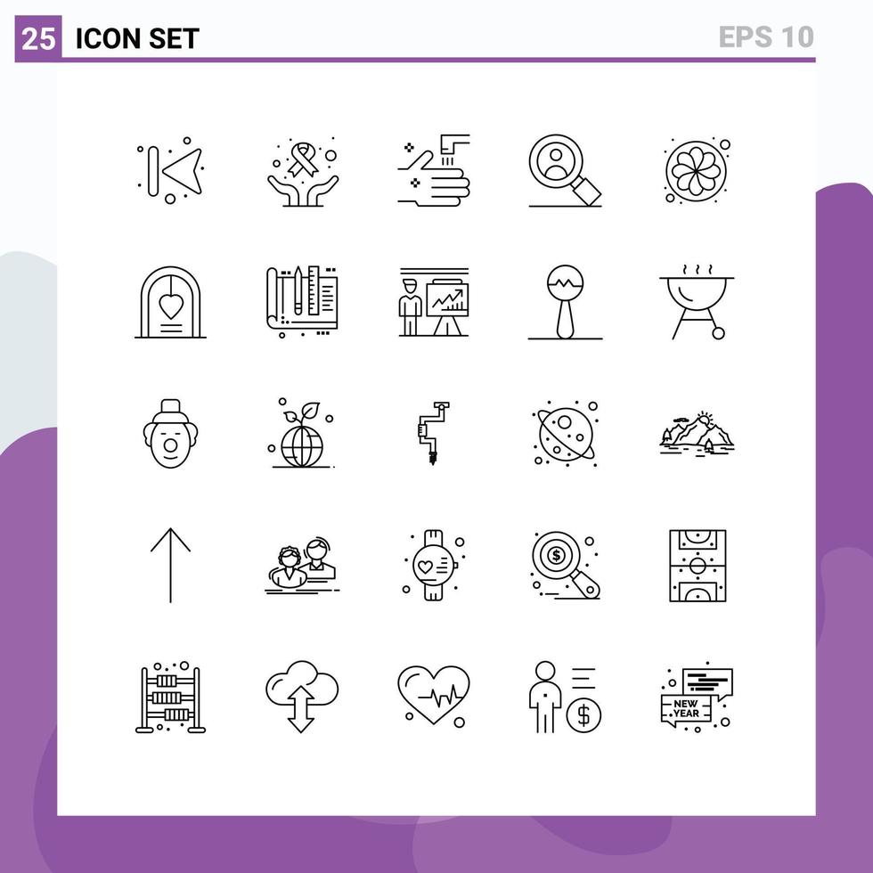 Group of 25 Modern Lines Set for sun flower bathroom user search Editable Vector Design Elements