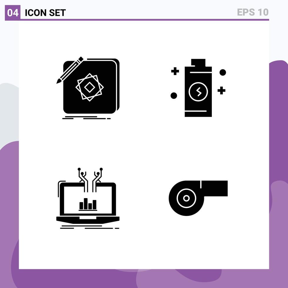 4 User Interface Solid Glyph Pack of modern Signs and Symbols of design analysis application electricity management Editable Vector Design Elements