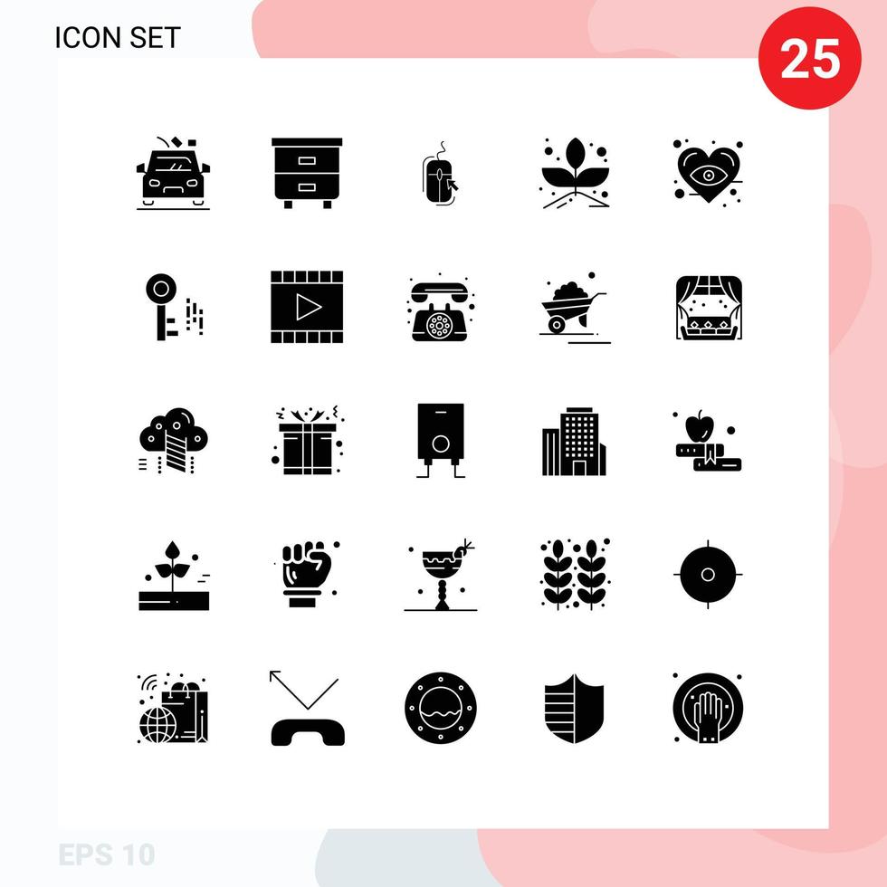 Universal Icon Symbols Group of 25 Modern Solid Glyphs of heart sprout mouse plant shopping Editable Vector Design Elements